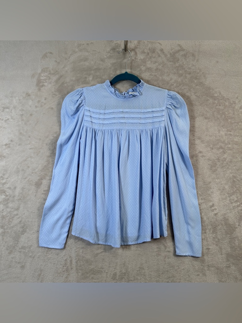 A New Day Babydoll Long Sleeve Ruffle Collar Puff Sleeve Tunic Blouse Size XS